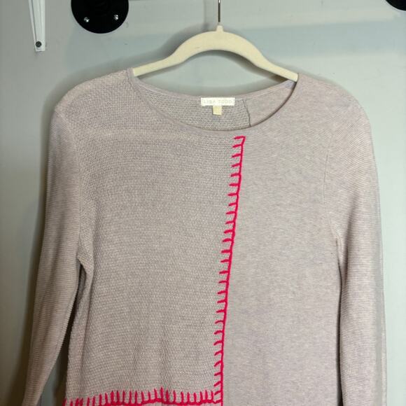 Lisa Todd Cotton Asymmetric Pink Stitched Sweater - Picture 5 of 10